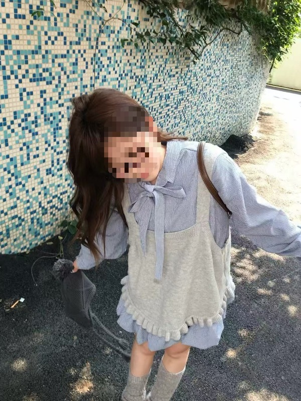 韩系复古格子蝴蝶结系带衬衫裙显瘦花苞裙女背心甜美套装秋季纽扣|undefined