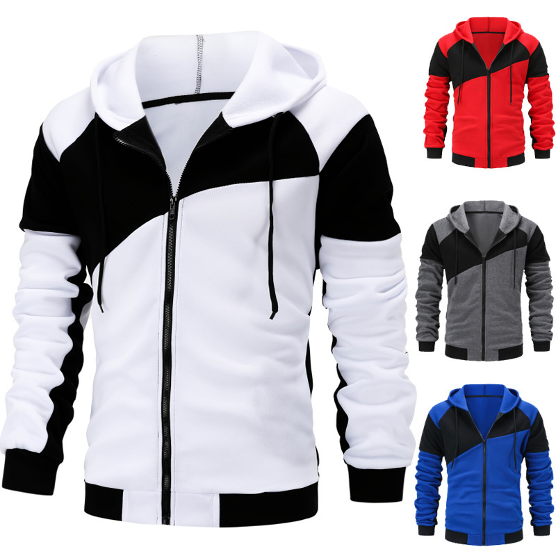 Men's Sweatshirt Hooded Sweatshirt Jacket Spring & Fall Color Matching Zipper Casual Top Multi-Color Export Hot Style Temu