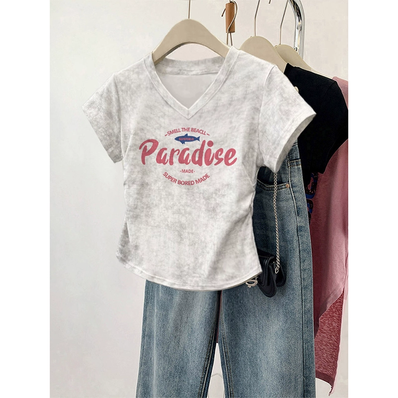 Белая женская футболка с v-образным вырезом и короткими рукавами на правое плечо, летний дизайн, плиссированная талия, утягивающий короткий топ, модный