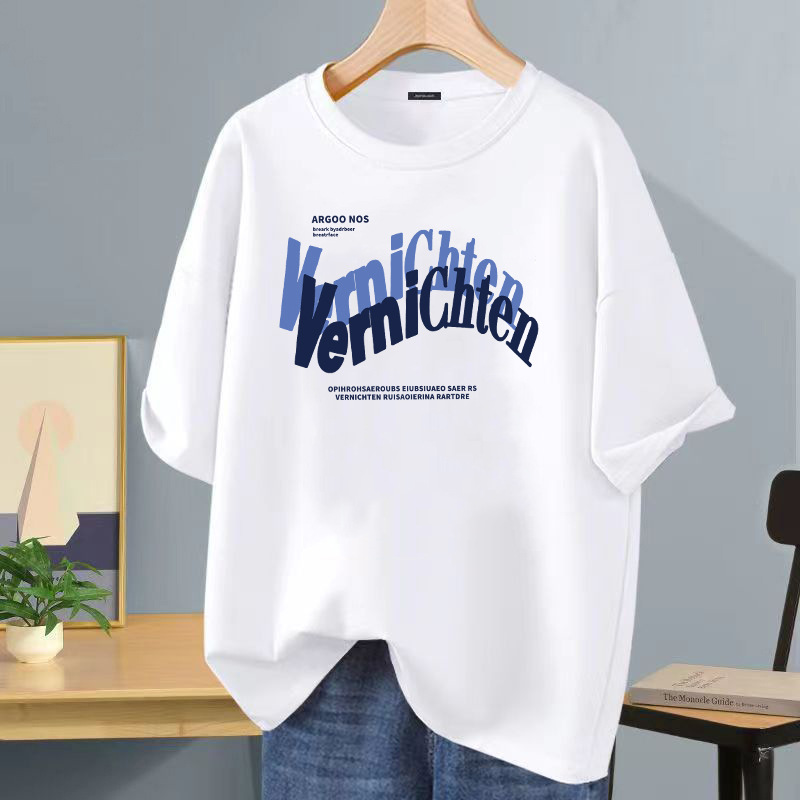 Camiseta de seda helada Hong Kong vientos de diseño letra impresa de cuello redondo camiseta de manga corta para hombres moda versátil hombre casual image 11