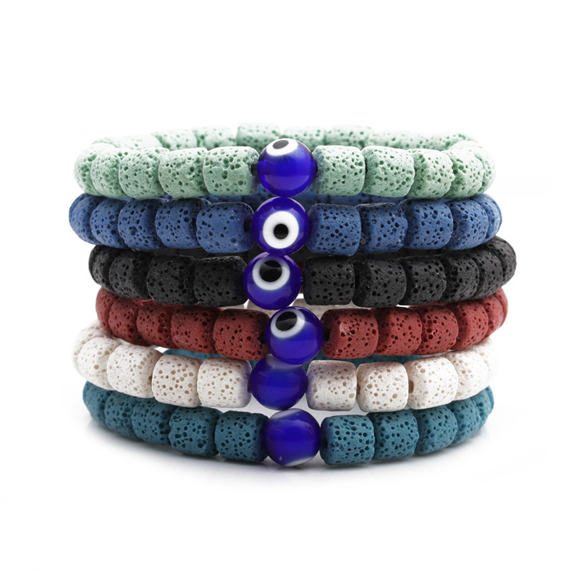 19g Weight No Inlaid Inlay Material Bracelets Classification Housewarming, Anniversary, Business, Wedding, Travel, Birthday, Festival Occasion Devil'S Eye Pattern Unisex Gender Fashion Style Dark Blue, White, Red, Green, Blue, Black Color Volcanic Stone Bracelet 3