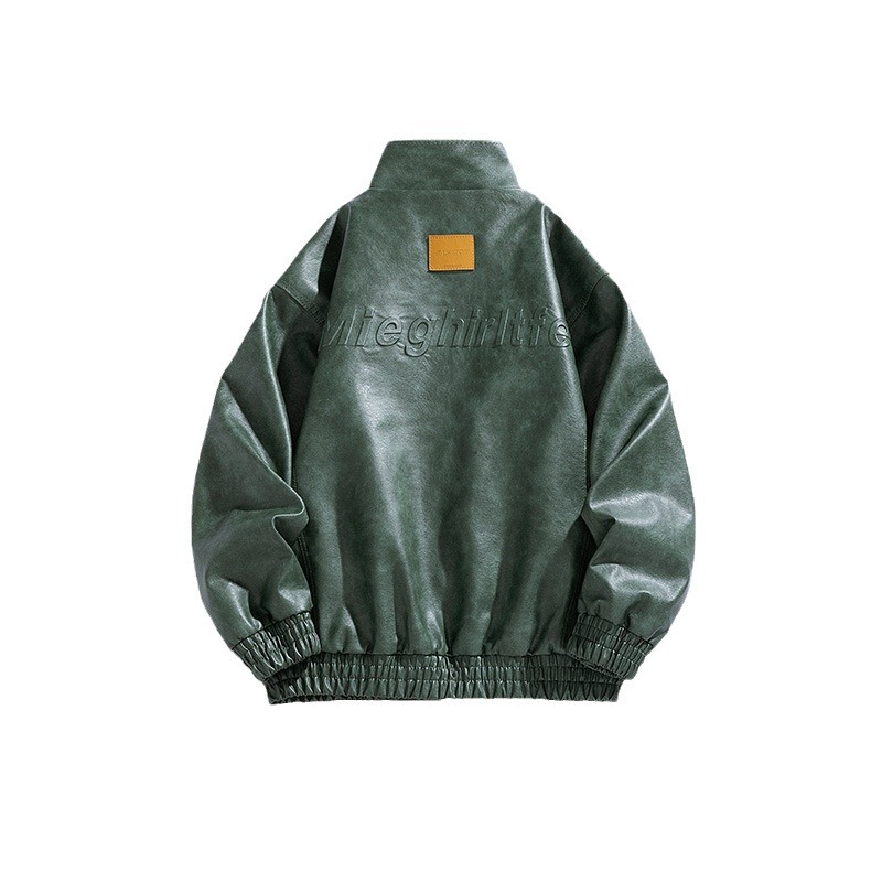 Transfronterizos de tendencia de moda de gran tamaño, abrigo de cuello vertical, comercio exterior de primavera y otoño, nuevo tipo suelto de chaqueta de cuero para hombres.