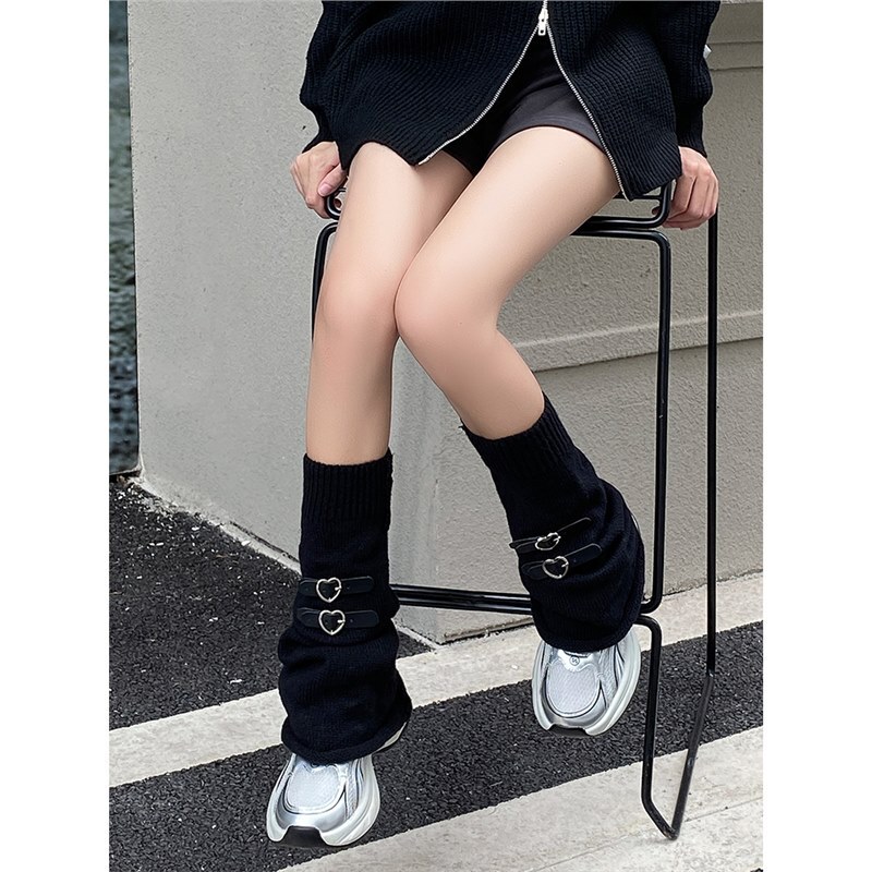 ラブバックルソックスパイル秋と冬ロングホットガールy2kサブカルチャーニットレッグカバースリムフレアふくらはぎソックス|undefined
