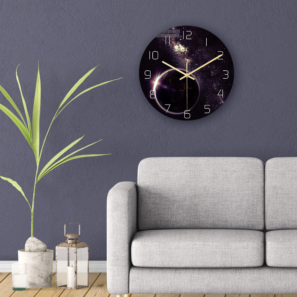 Nebula Wall Clock Tempered Glass Silent Movement Decorative Home_voghion.com