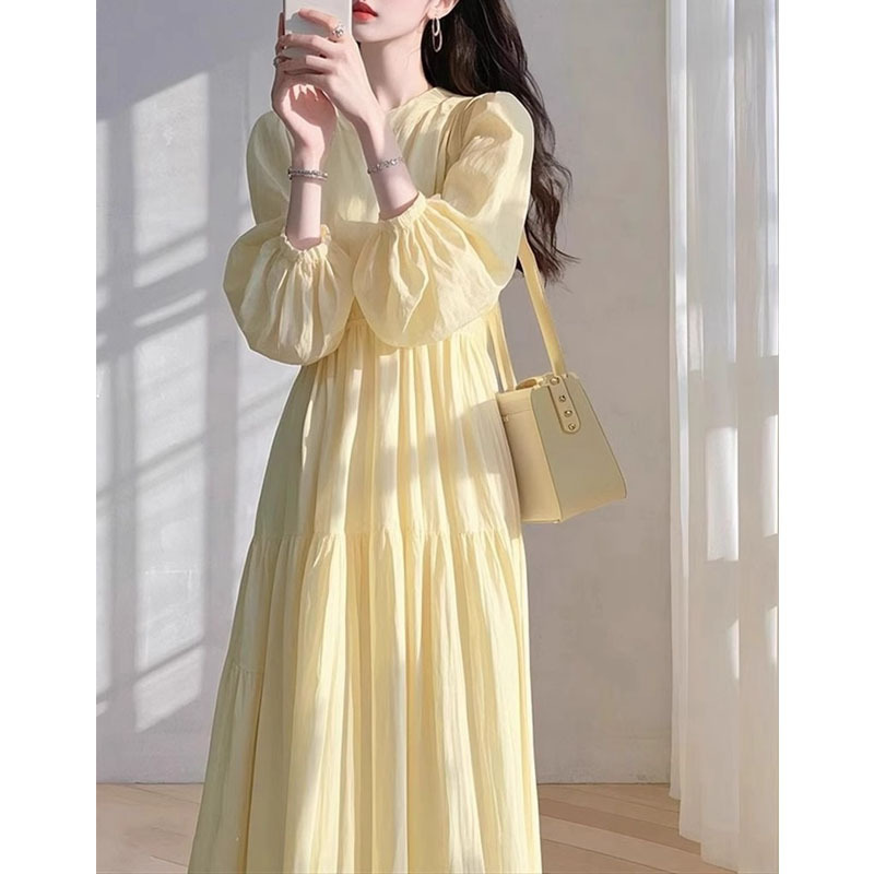 Super Nice Yellow Loose Shirt Dress for Women 2025 Early Spring New French Resort Style Fairy Elegant Long Skirt