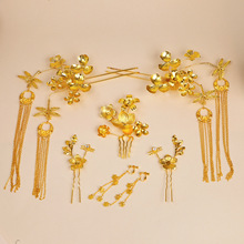 新娘头饰2025新款金色高级简约花朵发簪中式龙凤褂秀禾礼服发饰品