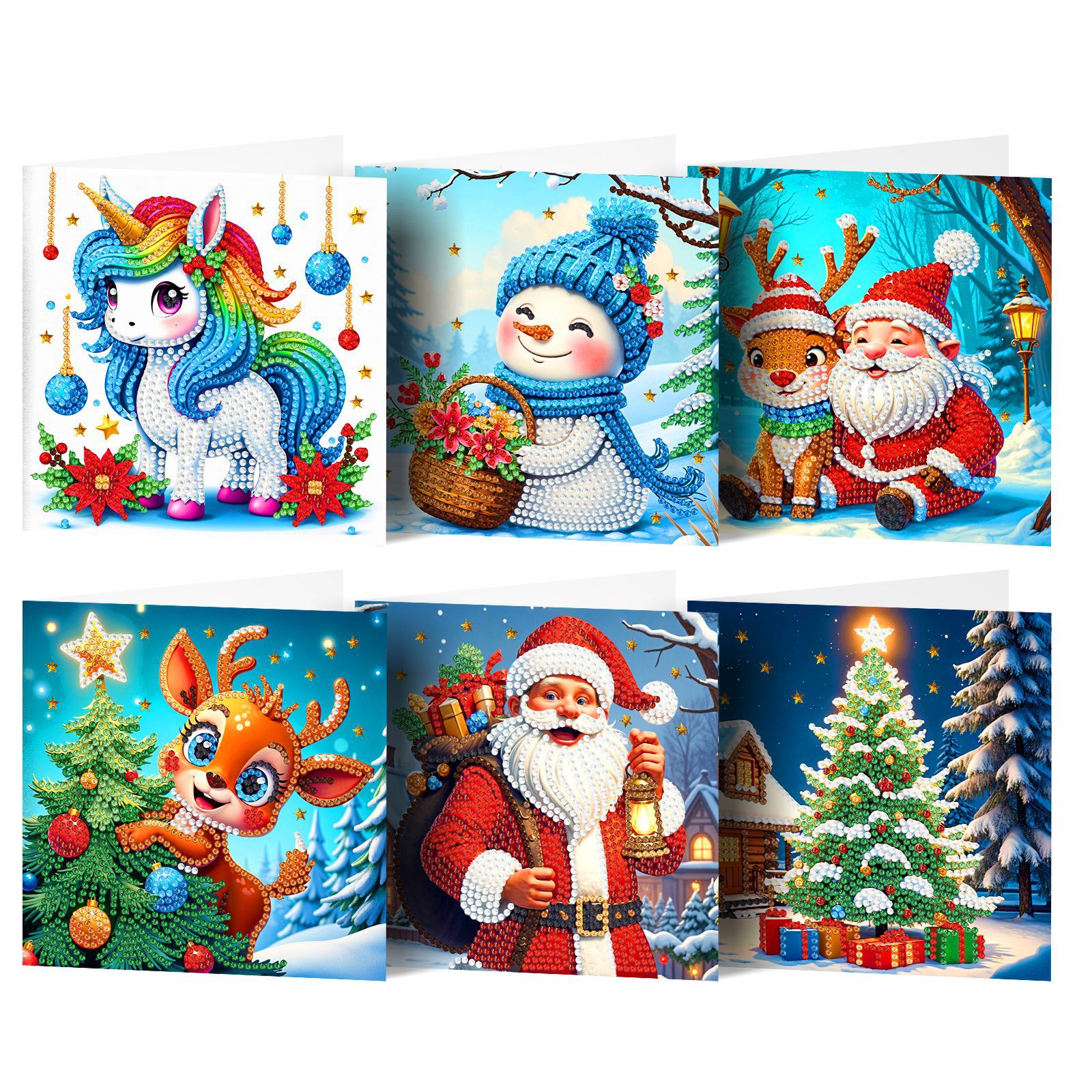 Explosiones transfronterizas de Navidad multiserie de tarjetas de felicitación puntuales hechas a mano 9 conjuntos de sobre de diamante 6 conjuntos de dibujos animados