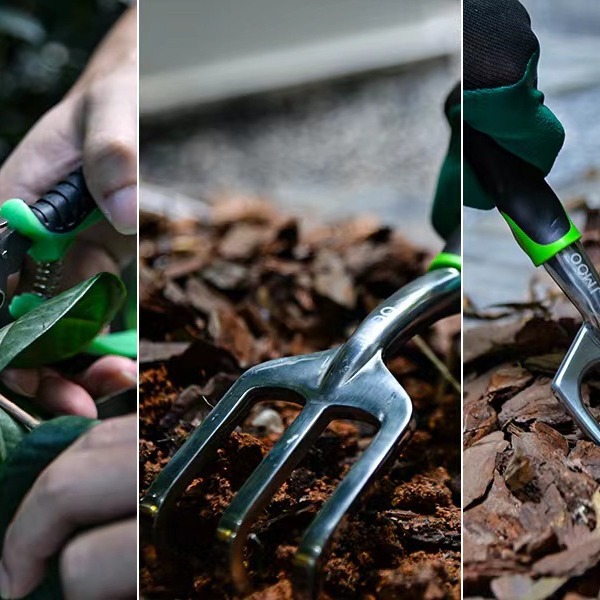 Directo de fábrica 9-pieza de herramientas de jardinería herramientas de jardín de aleación de aluminio traje de dos colores mango Amazon Venta caliente