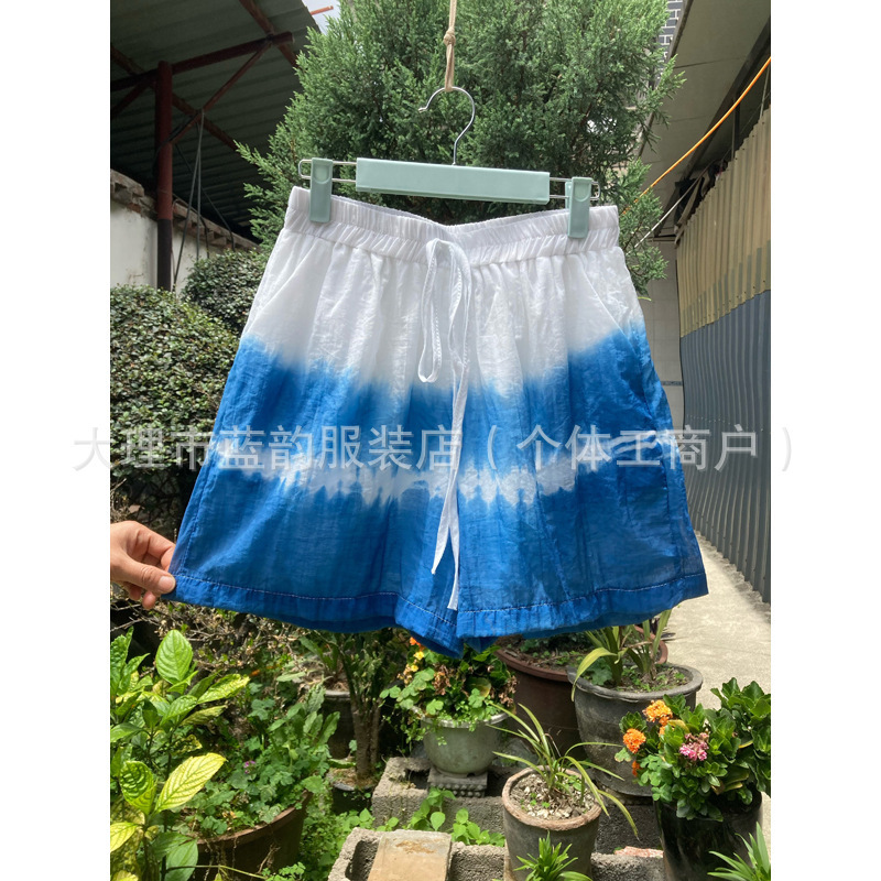 Dali Tie-Dye Women's Casual Large Short Loose Beach Pants Breathable Casual Unique Fashion Blue Dye Thin Pants