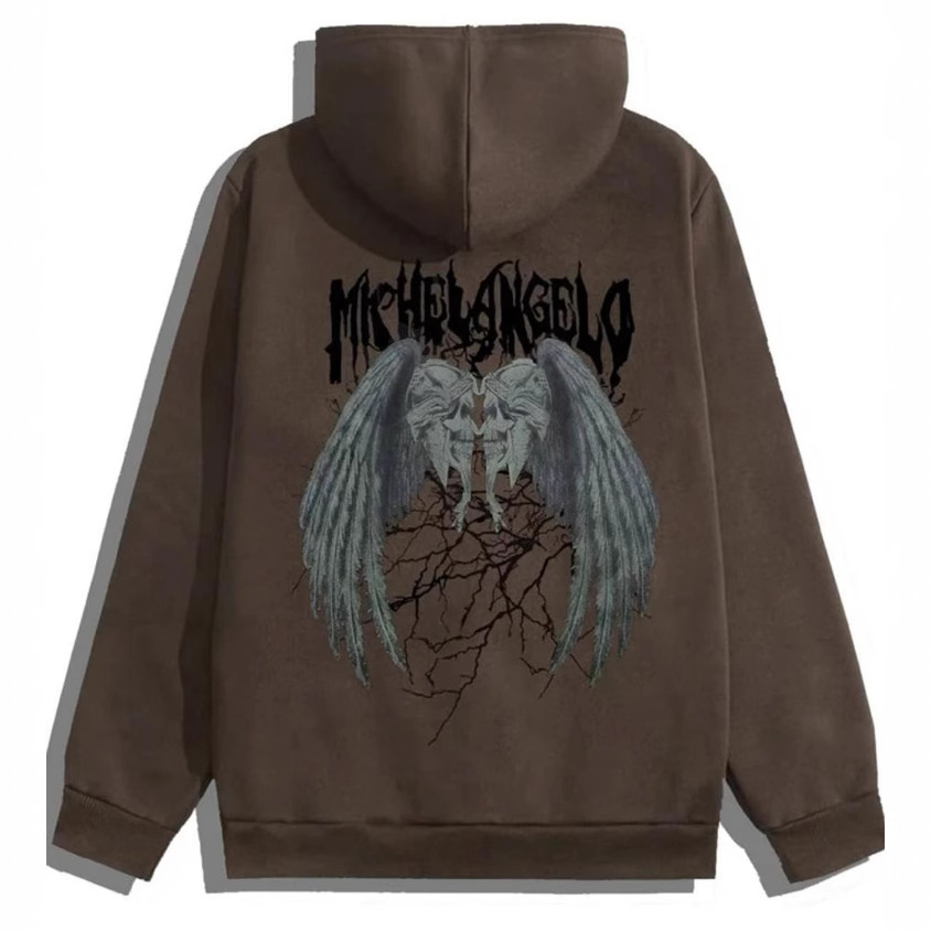 Sudadera con Capucha Holgada/Forrada de Felpa Estilo Pareja Transfronteriza, Moda Urbana, Estampado Hecho a Mano, Bolsillo, Chaqueta Y2K