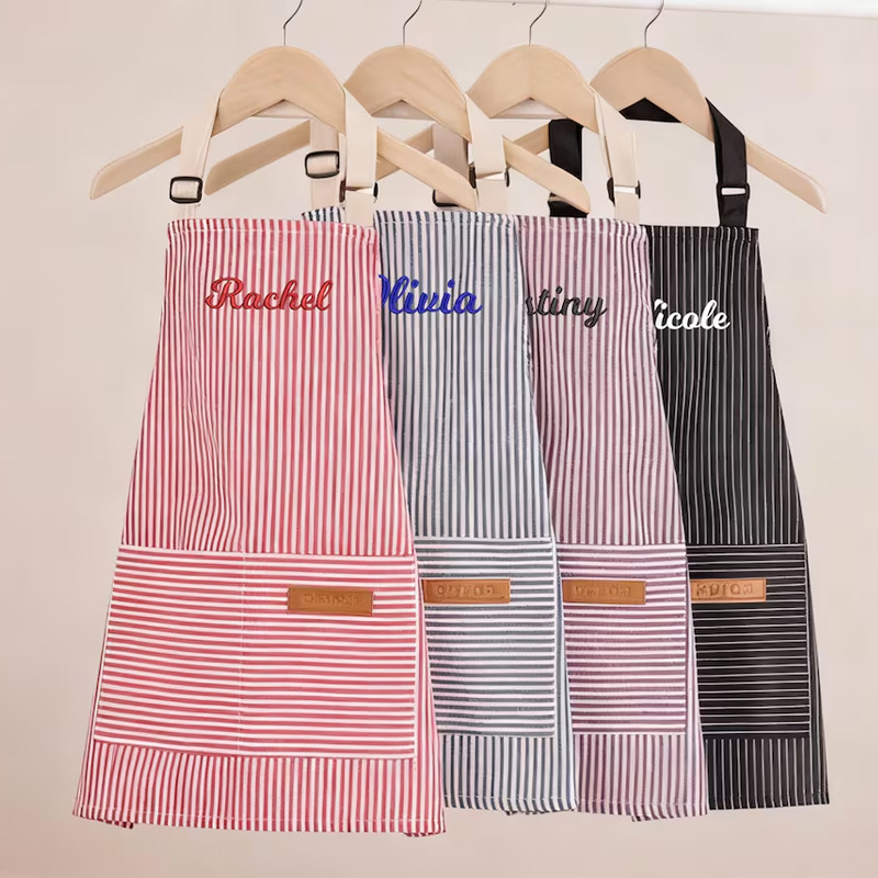 Personalidad personalizada bordada delantal colgar delantal rayas cocina casera camarero de restauración hombre y mujer delantal de ropa de trabajo image 1