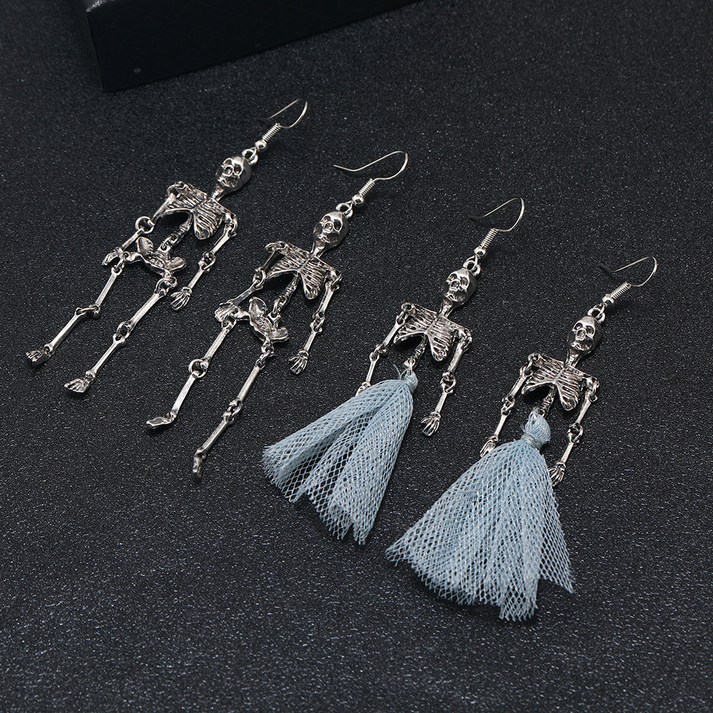 Alloy Material Halloween Festival 1 Pair Halloween Retro Punk Skull Plating Alloy Drop Earrings