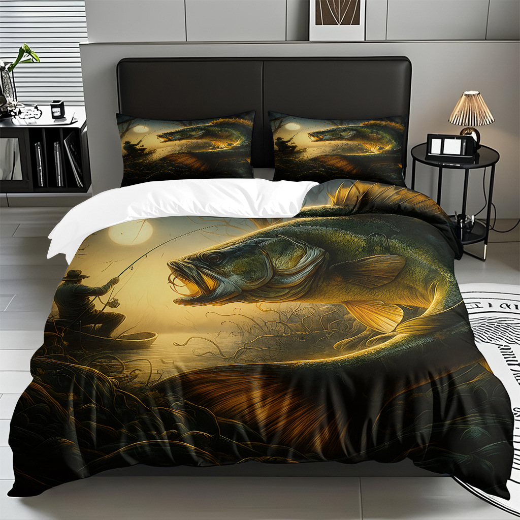 TEMU / JIT Amazonas transfronterizo varios animales marinos patrón 3D impresión digital colcha colchón kit de almohada