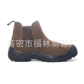 一脚蹬翻毛皮防火花焊工劳保鞋钢头钢底防砸防刺safety shoes