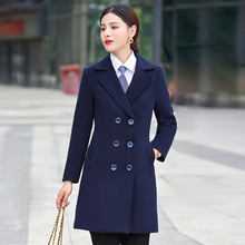 黑色加厚西装风衣外套女秋冬2023新款呢子职业装中长款工作服大衣