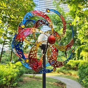 Outdoor iron windmill with lights decorations seaside playground park scenic rotatable garden art ornaments