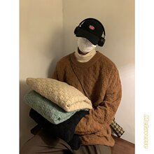 美式圆领毛衣男秋冬季宽松保暖套头棋盘格针织设计感内搭打底线衫