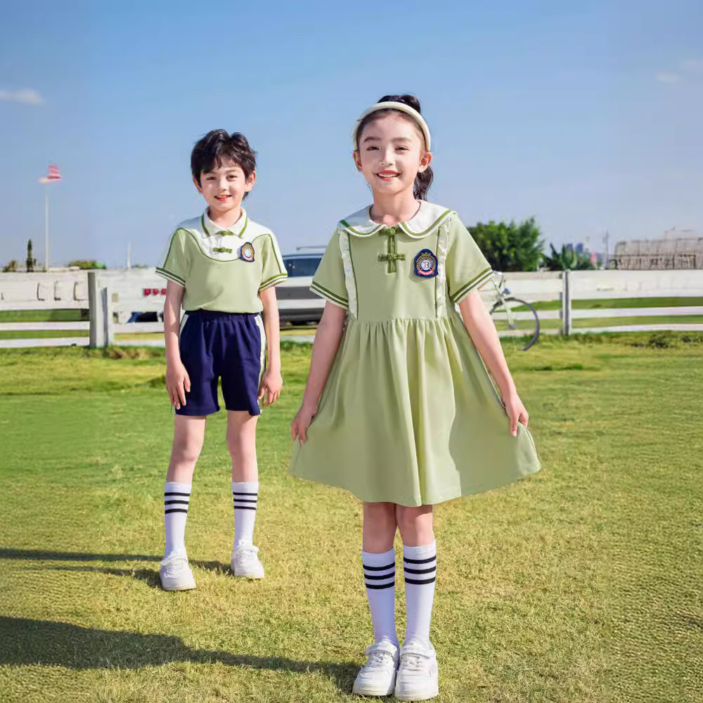 Preschool uniform set with retro style primary school green school uniforms for boys and girls June 1st performance set of two or three or four pieces