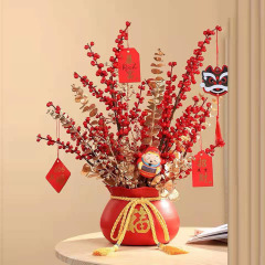 鐵藝花盆金屬福袋錢袋新年年宵花福桶插花桶紅色金色銀柳乾花桶