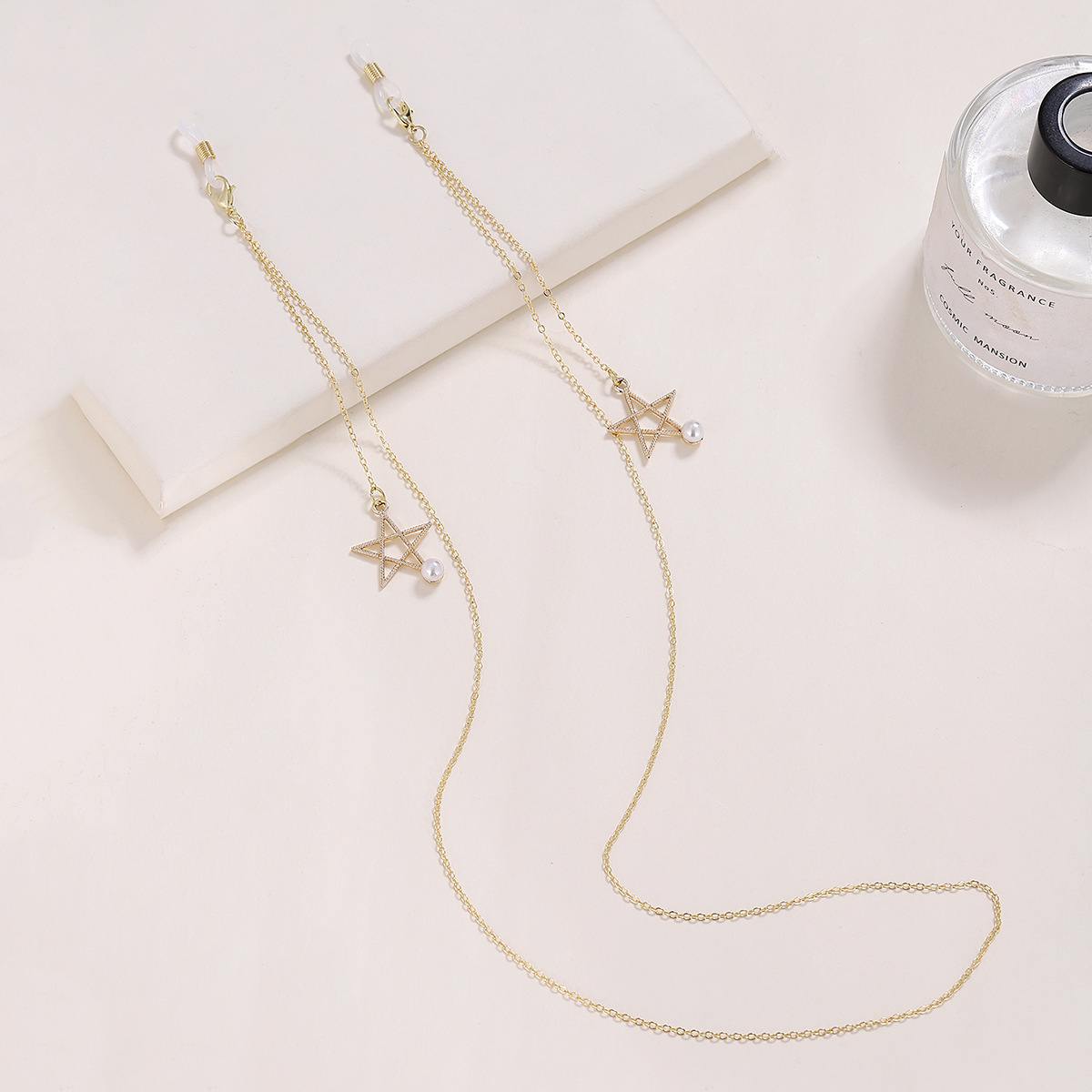 Gafas europeas y americanas de metal Halter Perla de cinco puntas estrella colgante cuello Gafas de metal cadena máscara de cordón gafas de cuerda