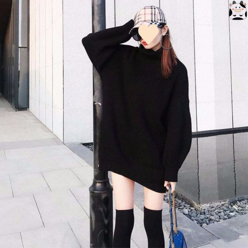 70-Thick medium and long lazy red high-neck sweater for women's autumn and winter loose large size student coat