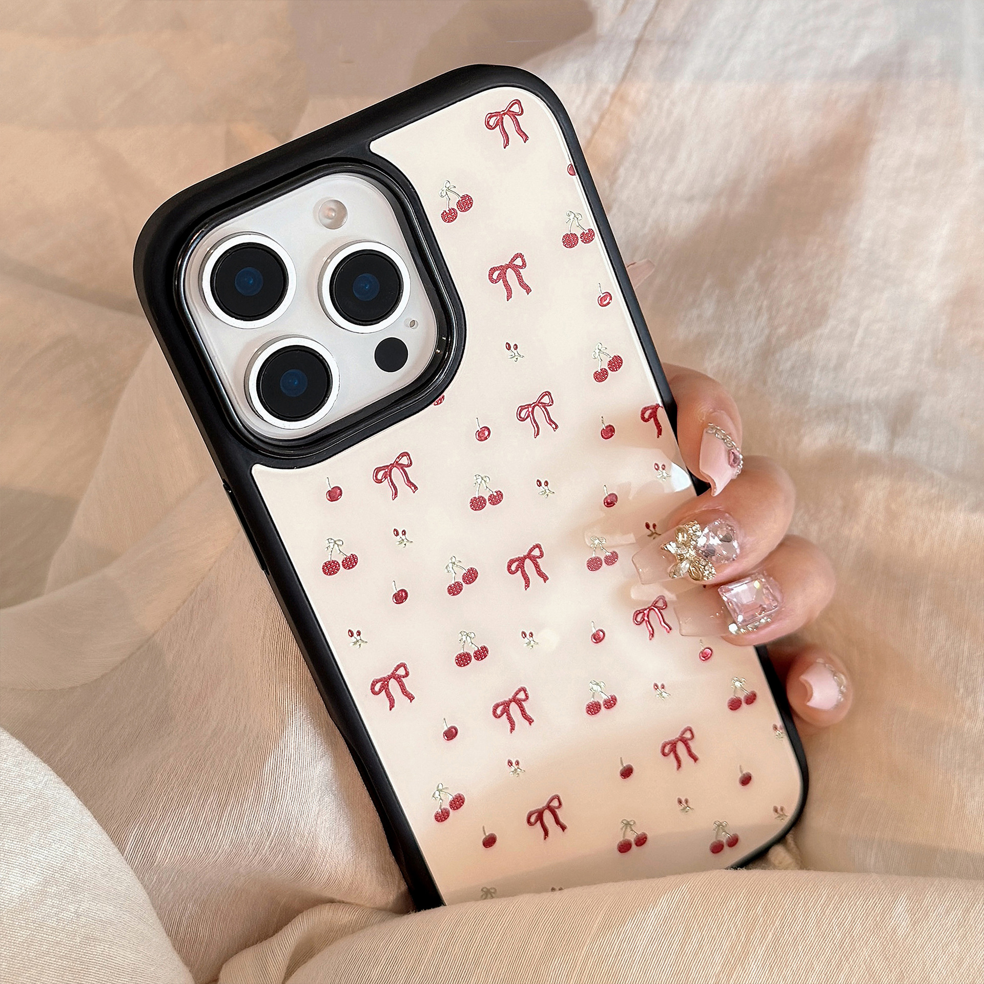 Premium Glass Phone Case With Gilt Cherry Design For Iphone_voghion.com