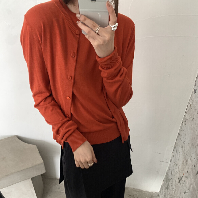 Minsen online Thirteen Lines Korean Tencel Knitted Cardigan Women's Spring New Single-Breasted Jacket Women's 92312