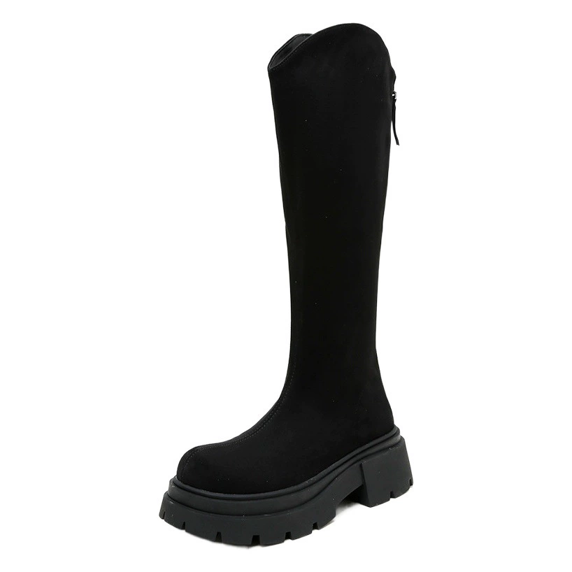 Сапоги Brown Knight с V-образным вырезом, женские сапоги с широкими штанинами, высокие сапоги для круглых девочек, сапоги на толстой подошве, женские сапоги больших размеров