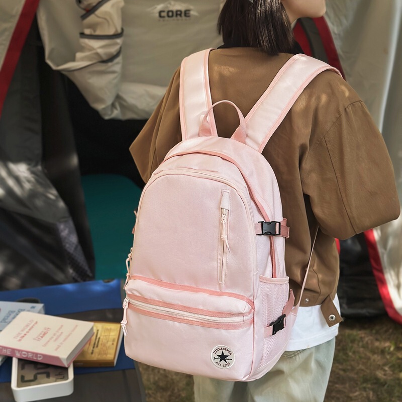 Korean Style Simple Light Pink Backpack Women's Large Capacity Multi-Compartment Student School Bag Daily Commuting Travel Backpack