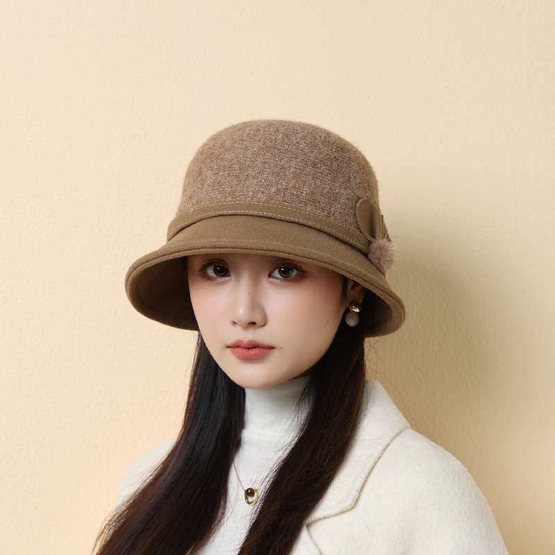 秋冬季帽子女士百搭加绒加厚保暖渔夫帽老年人妈妈优雅针织盆帽|undefined