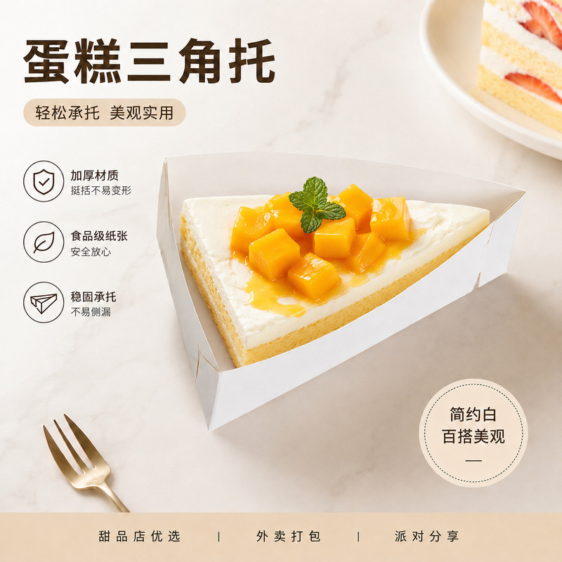 Simple White Cake Box with Triangular Base, Food-Grade Cake Paper Tray, Layer Cake Dessert Cutting Packaging Box