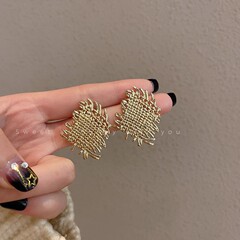 金色夸张复古金属编织大耳钉女小众设计感气质耳环轻奢高级感耳饰