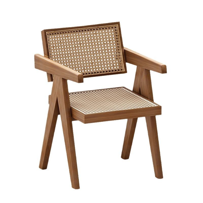 Hogar Chandigarh Silla de ratán de estilo antiguo con reposabrazos, silla de ratán de ocio simple y moderna, silla de comedor de madera maciza