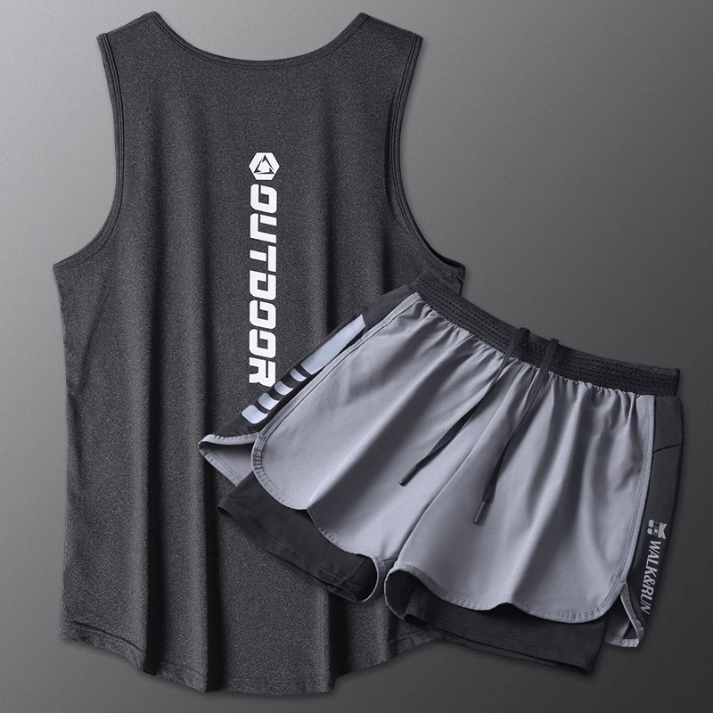 Ropa de fitness hombre running set rápido secado chaleco de maratón atletismo deportivo de verano equipo de entrenamiento de hielo