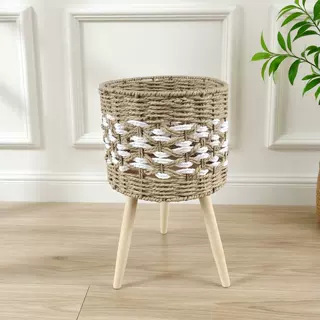 Cesta de Flores Decorativa Tejida a Mano de Cuerda de Papel para Sala de Estar y Oficina image 36