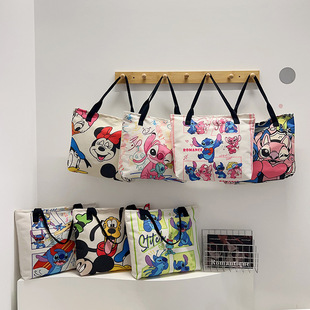 High-Looking Canvas Bag, Large Capacity, Cute Cartoon Lilo and Stitch Student Book Shoulder Bag, Satchel Shopping Bag for Women