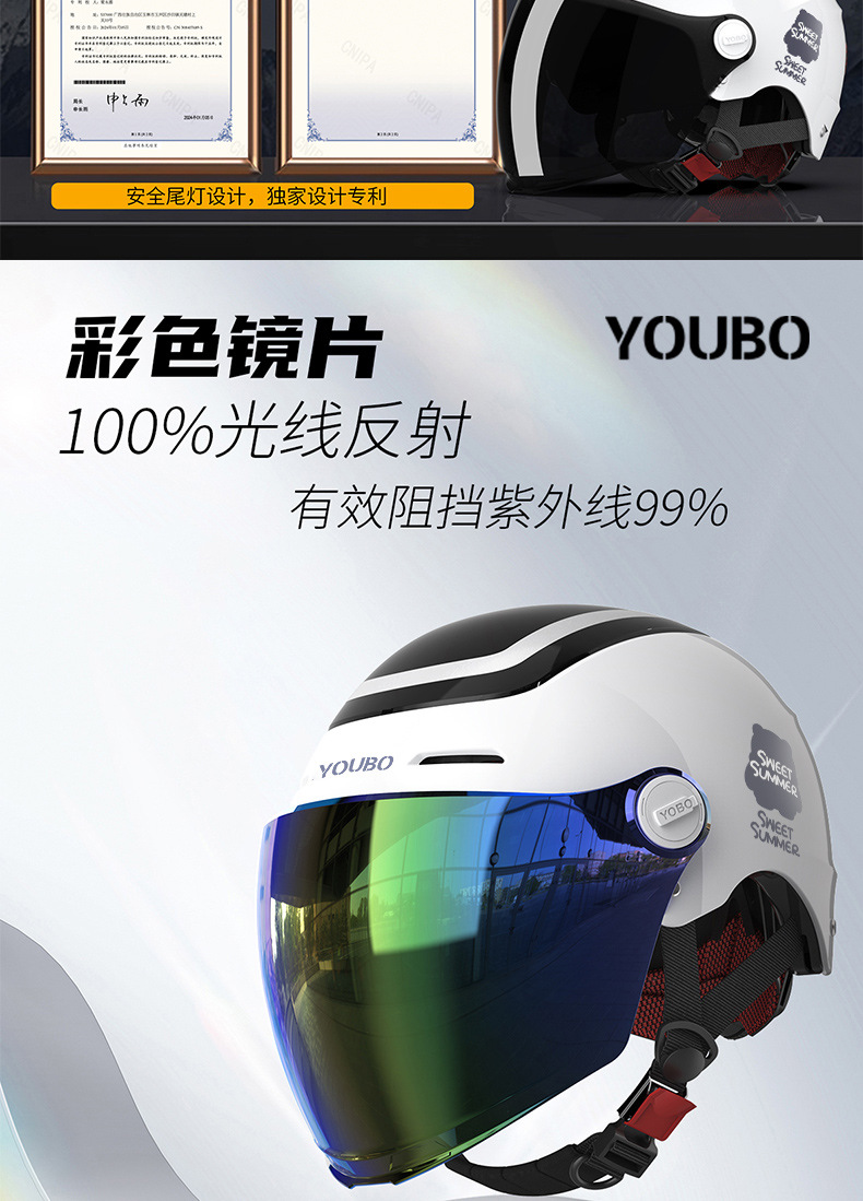 Youbai 3C Certified Electric Motorcycle Helmet Men and Women Winter Double Lens Sunscreen Half Helmet
