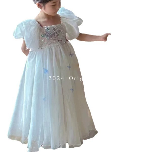 Summer white dress, small princess costume, Birthday gift