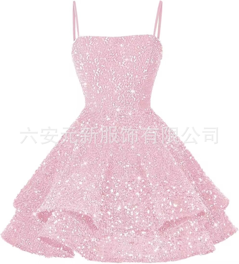 Comercio exterior de Europa y América Amazon nuevo cinturón de sequillas sexy cuello en V corto vestido de baile de fiesta