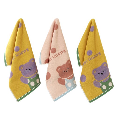 Thick pure cotton A-class cotton cartoon embossed polyester children's towel soft absorbent coral velvet children's towel Gaoyang