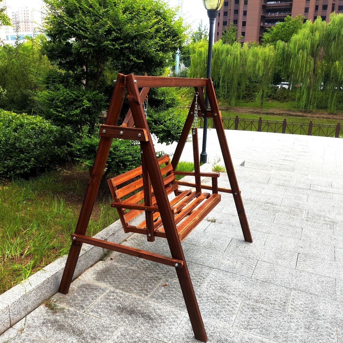 Solid Wood Swing Outdoor Anti-Corrosion Leisure Courtyard Rocking Chair Children's Balcony Adult Hanging Chair Cradle Indoor Outdoor Rocking Chair