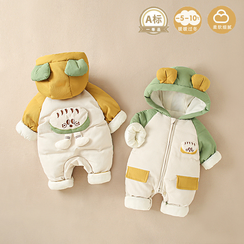 新生婴幼儿冬季连体衣羽绒棉宝宝男女外出抱服爬行服亚马逊跨境