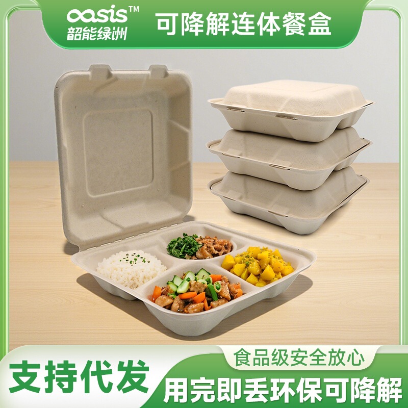 Shaoneng Oasis Sugarcane Pulp Bamboo Pulp Disposable Environmental Protection Tableware 8-inch Three-compartment Lock Box Degradable Compostable Shaoneng Oasis Sugarcane Pulp Bamboo Pulp Disposable Environmental Protection Tableware 8-inch Three-compartment Lock Box Degradable Compostable