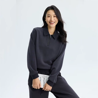 女士卫衣上衣兰精莫代尔春秋季新款肉感中空舒适小翻领拉链卫衣