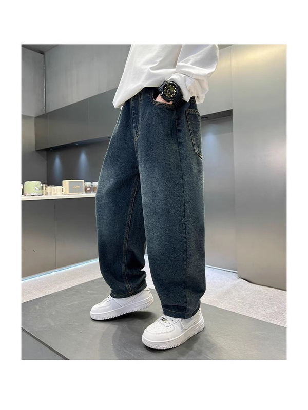 男の子用パンツ 春物ジーンズ 子供用秋物カジュアルパンツ 2025年トレンド 大きな子供向け韓国風長ズボン レタープリント|undefined