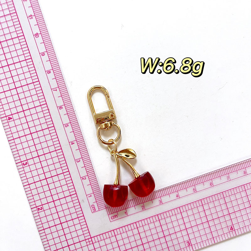 Portachiavi con ciondolo a ciliegia vintage, grazioso accessorio per studenti, squisita catena decorativa con frutto 3D rosso di alta gamma._voghion.com