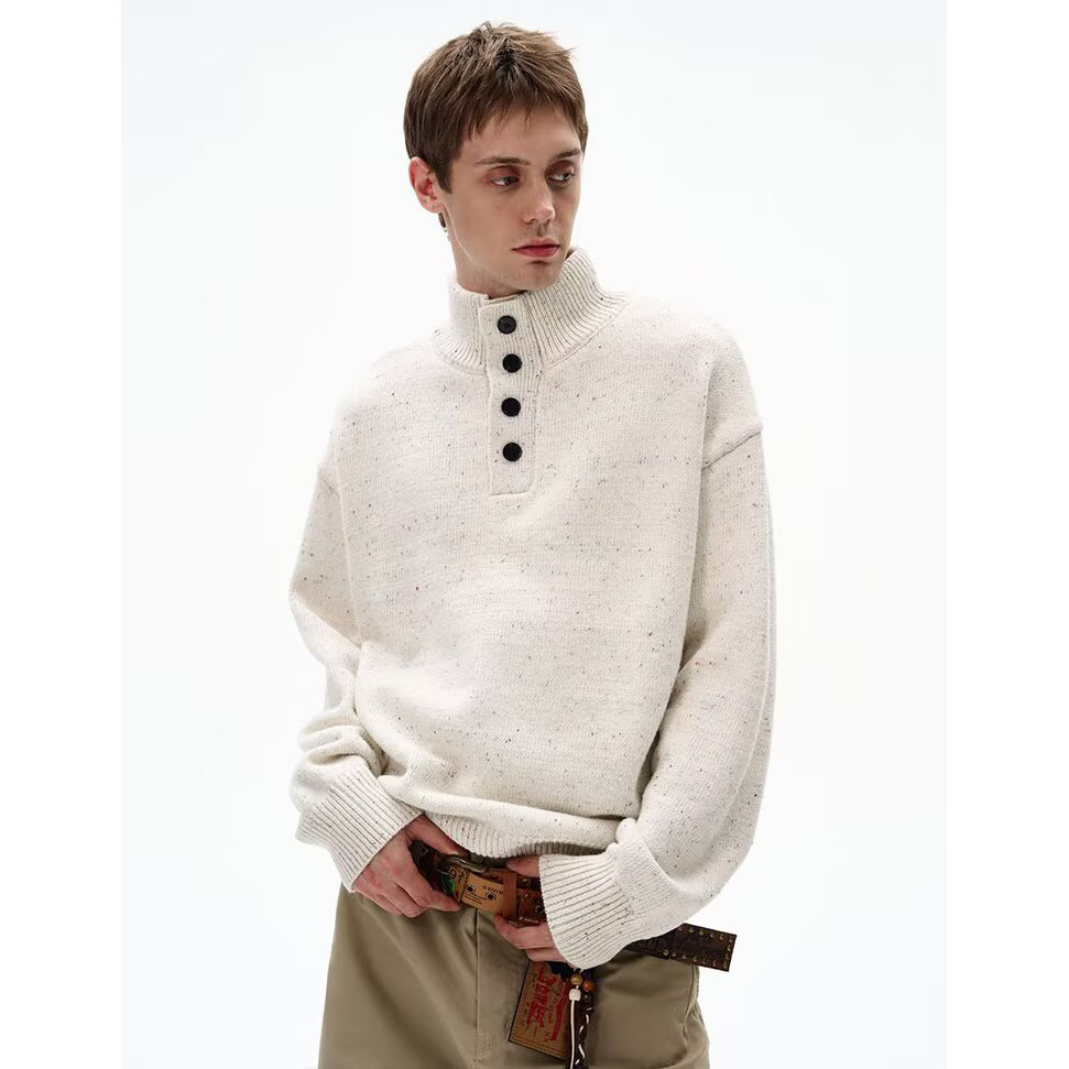 Explosiones transfronterizas de tamaño europeo de gran tamaño henry cuello jersey suéter masculino puntos de color coreano otoño invierno medio cuello fábrica al por mayor