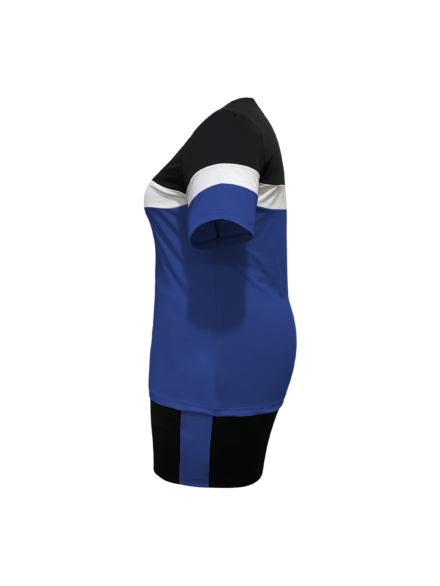 Women's Summer Sportswear Set Fashionable Color Block Crew Neck Short Sleeve T-Shirt Drawstring Shorts 2 Piece Outfit_ecoleips.com