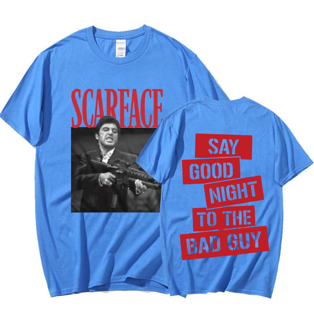 Película de los 90 "Scarface" Camiseta de Tony Montana a los malos, lema de buenas noches, camiseta gráfica