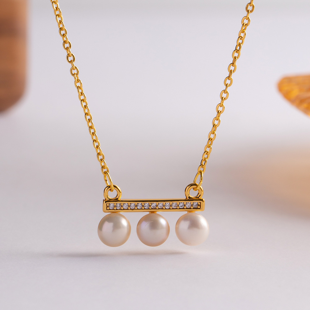 Fashion Round Square Copper Plating Inlay Artificial Diamond Pearl Pendant Necklace 1 Piece